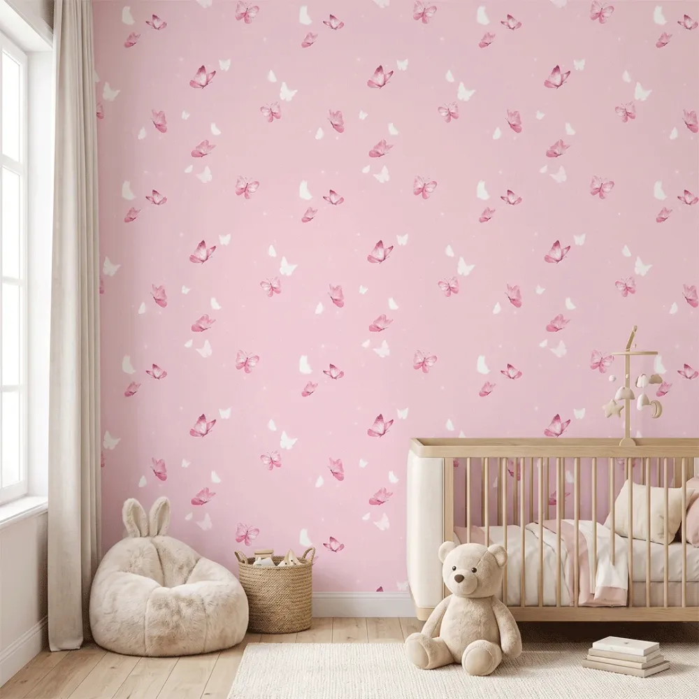 Pink Butterfly Kids Wallpaper | Premium Korean Vinyl Nursery Wallpaper