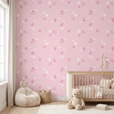 Pink Butterfly Kids Wallpaper | Premium Korean Vinyl Nursery Wallpaper