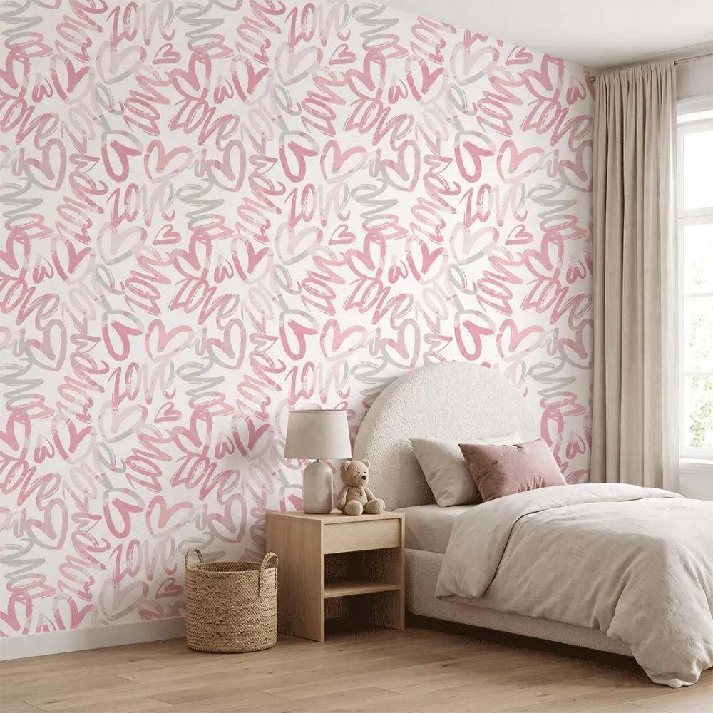 Pink Graffiti Love Wallpaper | Premium Korean Vinyl Girls & Teen Room Wallpaper