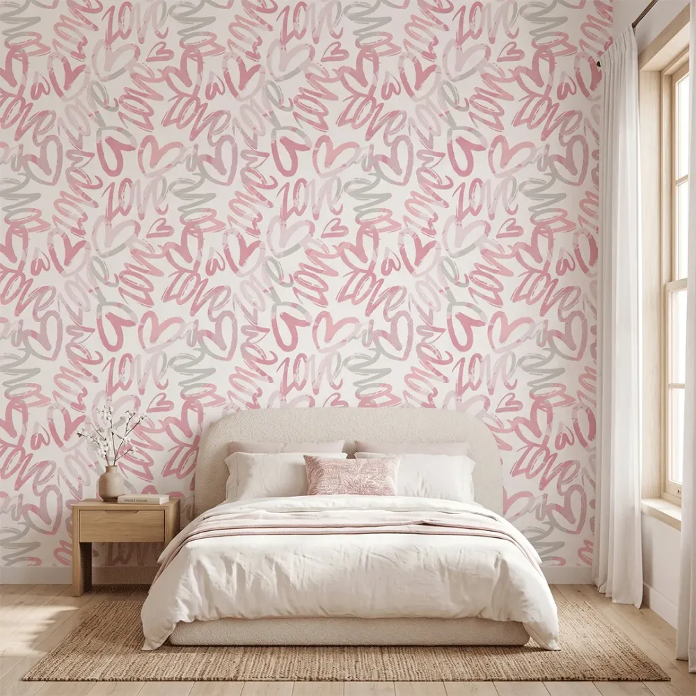 Pink Graffiti Love Wallpaper | Premium Korean Vinyl Girls & Teen Room Wallpaper
