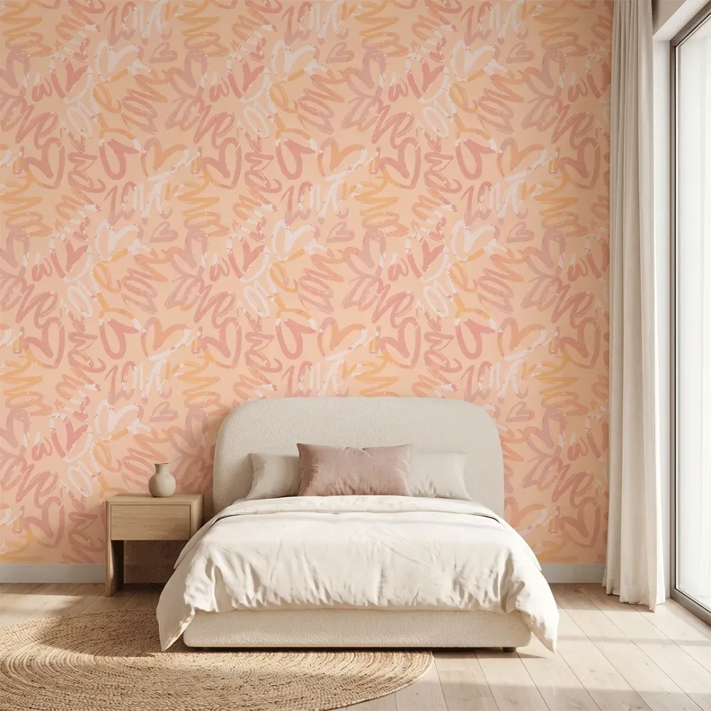 Peach Graffiti Love Wallpaper | Premium Korean Vinyl Girls & Teen Room Wallpaper