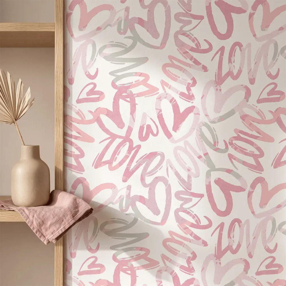 Pink Graffiti Love Wallpaper | Premium Korean Vinyl Girls & Teen Room Wallpaper
