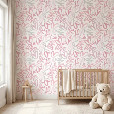 Pink Graffiti Love Wallpaper | Premium Korean Vinyl Girls & Teen Room Wallpaper