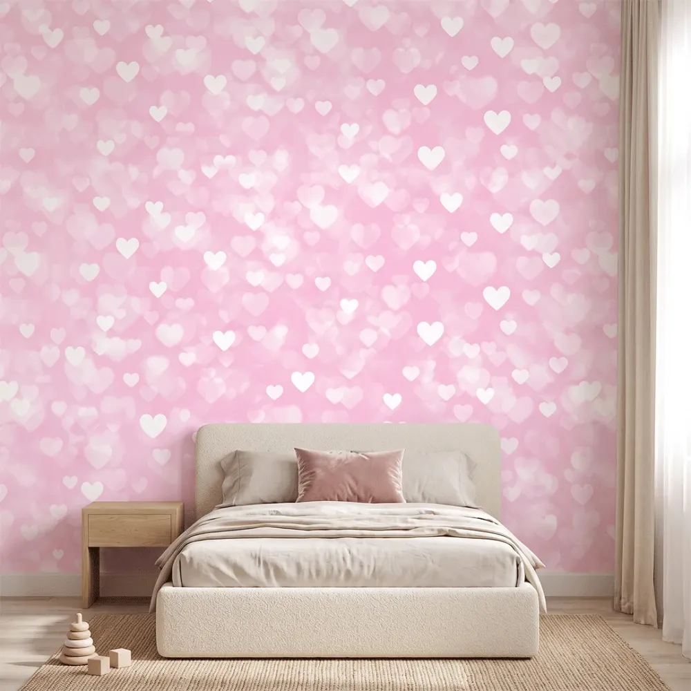 Pink Heart Pattern Kids Wallpaper | Cute Hearts Nursery Wallpaper