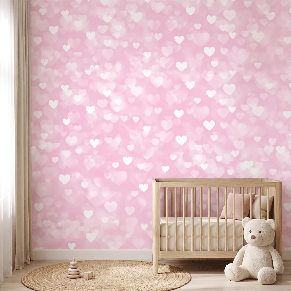 Pink Heart Pattern Kids Wallpaper | Cute Hearts Nursery Wallpaper