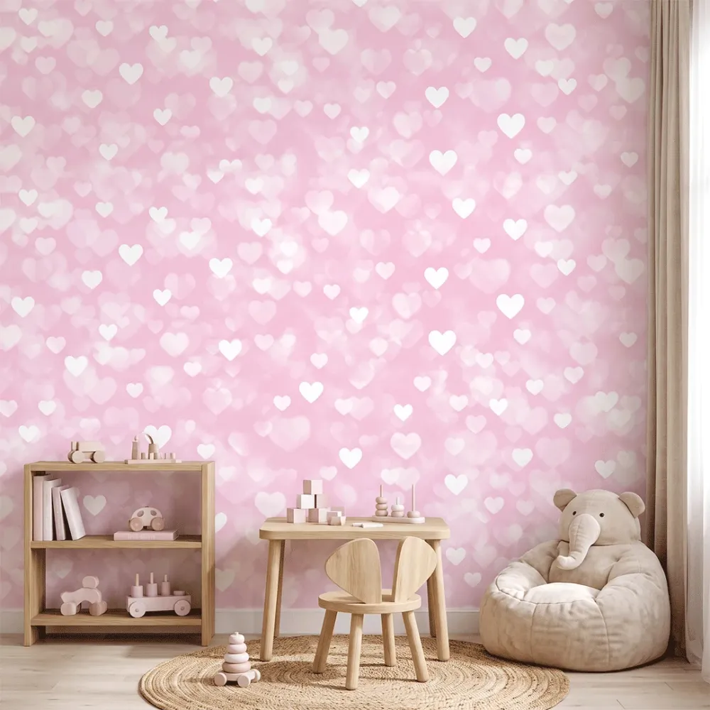 Pink Heart Pattern Kids Wallpaper | Cute Hearts Nursery Wallpaper