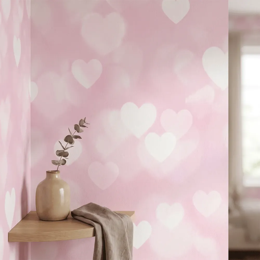 Pink Heart Pattern Kids Wallpaper | Cute Hearts Nursery Wallpaper