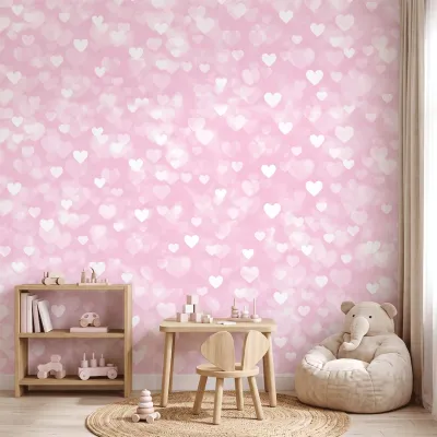 Pink Heart Pattern Kids Wallpaper | Cute Hearts Nursery Wallpaper