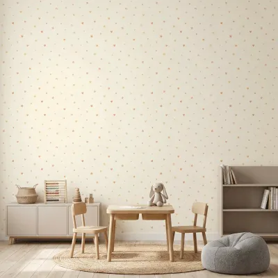 Peach Hearts & Stars Kids Wallpaper | Pastel Nursery Wallpaper