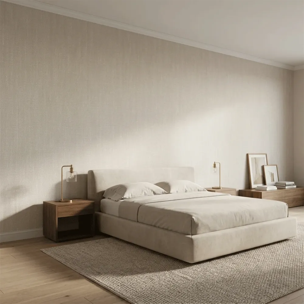 Plain Beige Linen Texture Wallpaper