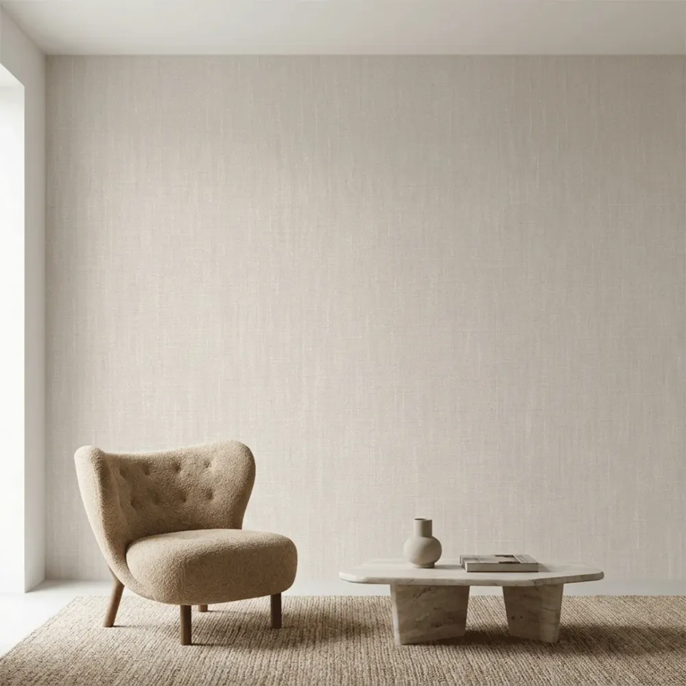 Plain Beige Linen Texture Wallpaper