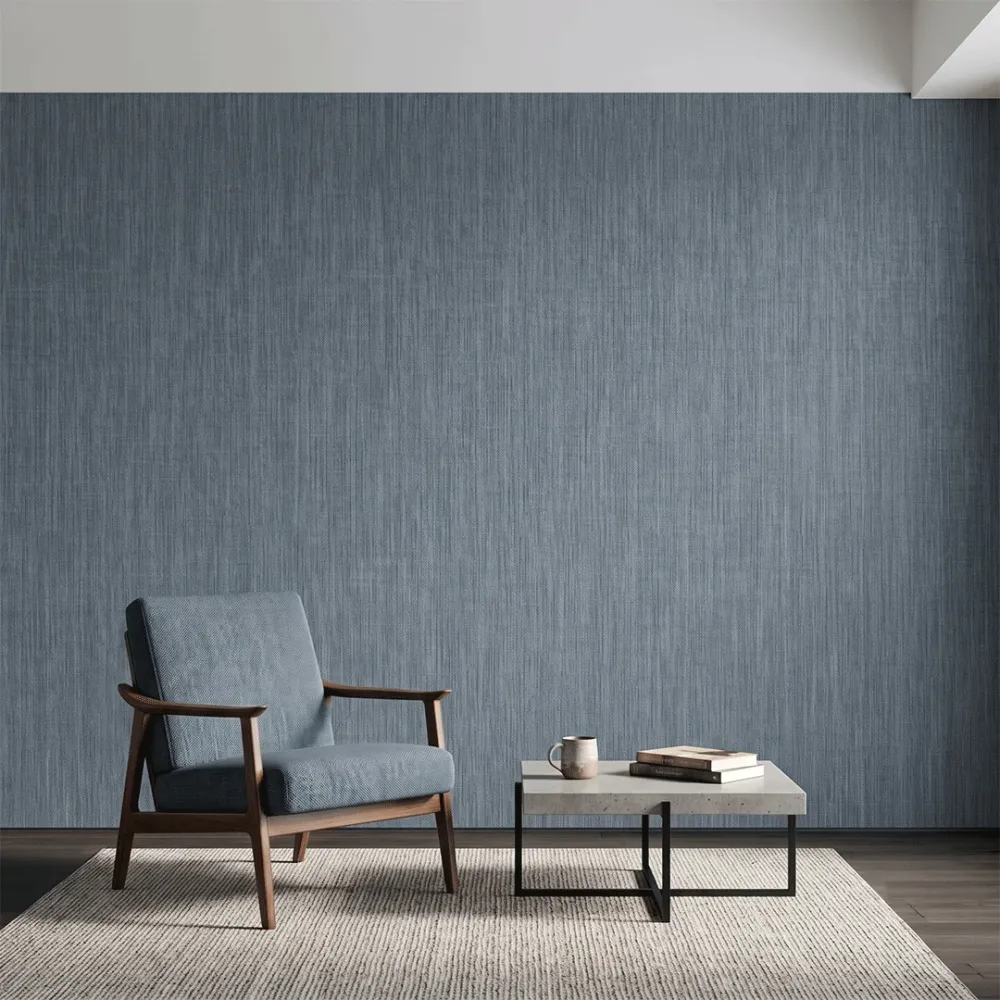 Slate Blue Linen Texture Wallpaper