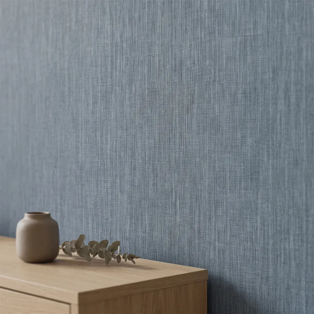 Slate Blue Linen Texture Wallpaper