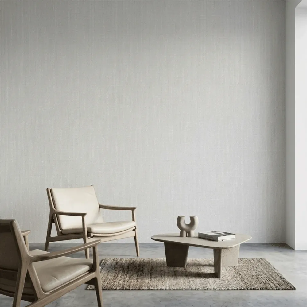 Plain White Linen Texture Wallpaper