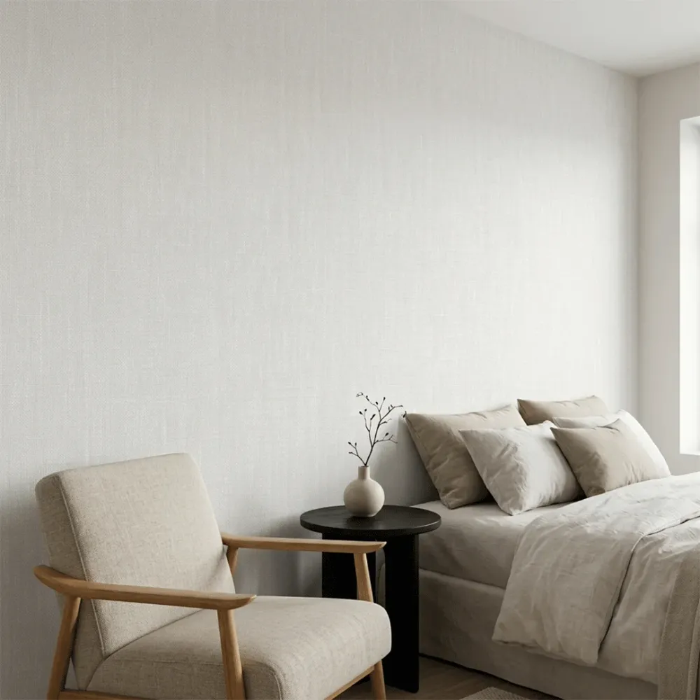 Plain White Linen Texture Wallpaper