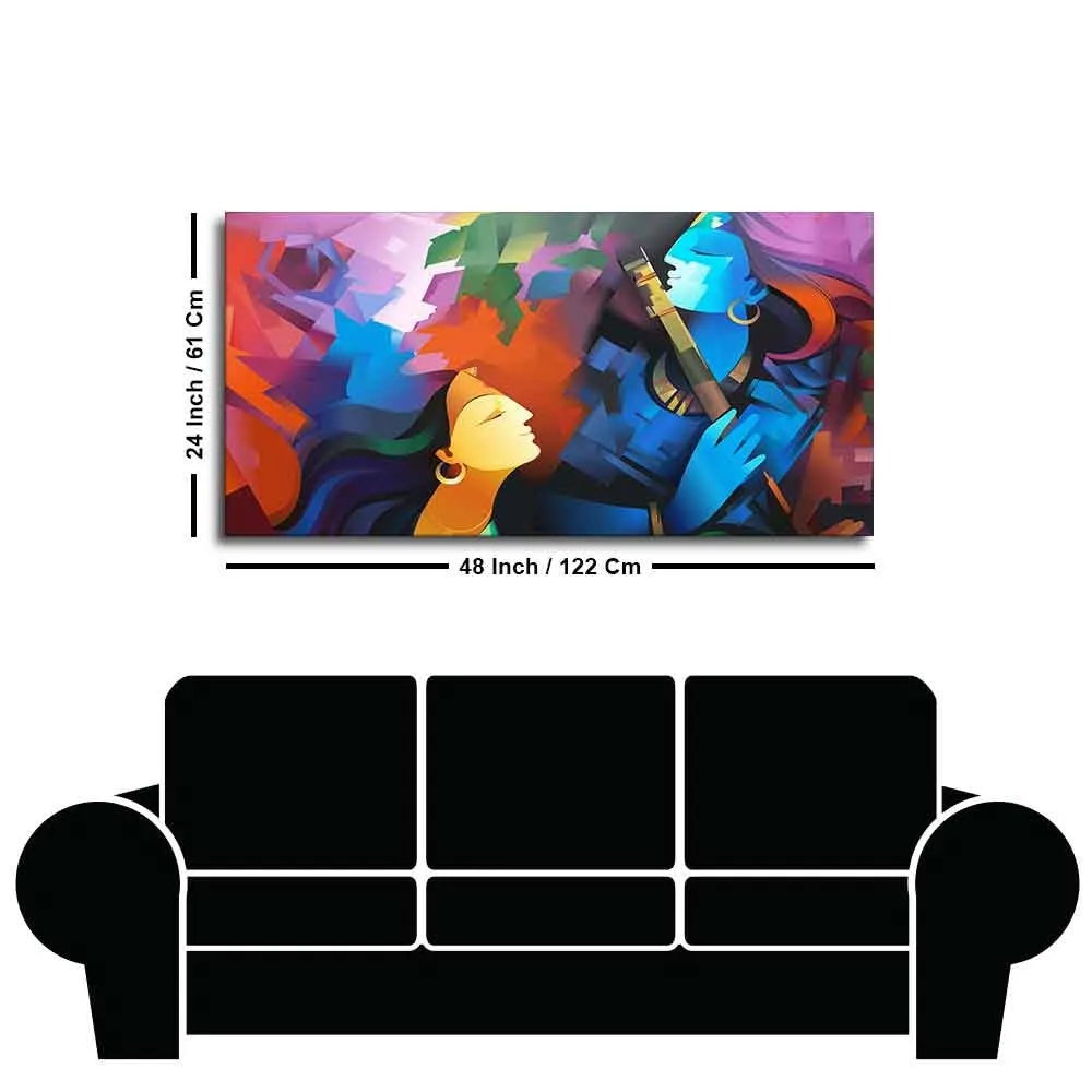 Eternal Melody of Radha Krishna Abstract Canvas Wall Painting With Frame
