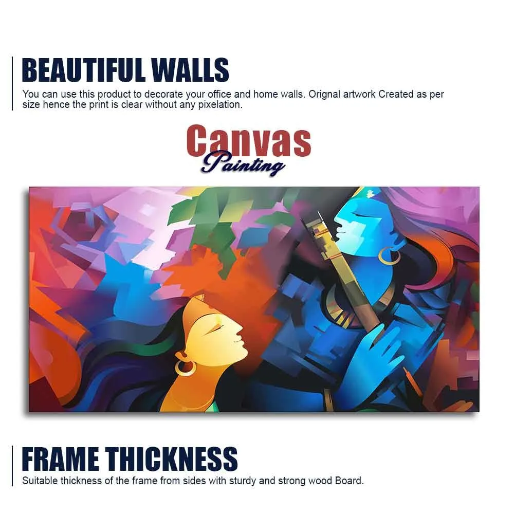 Eternal Melody of Radha Krishna Abstract Canvas Wall Painting With Frame
