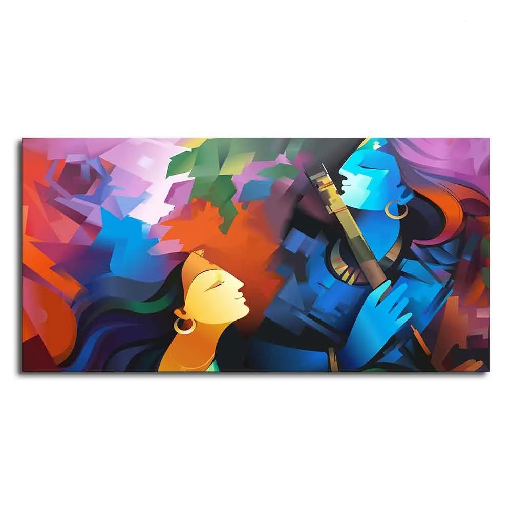 Eternal Melody of Radha Krishna Abstract Canvas Wall Painting With Frame