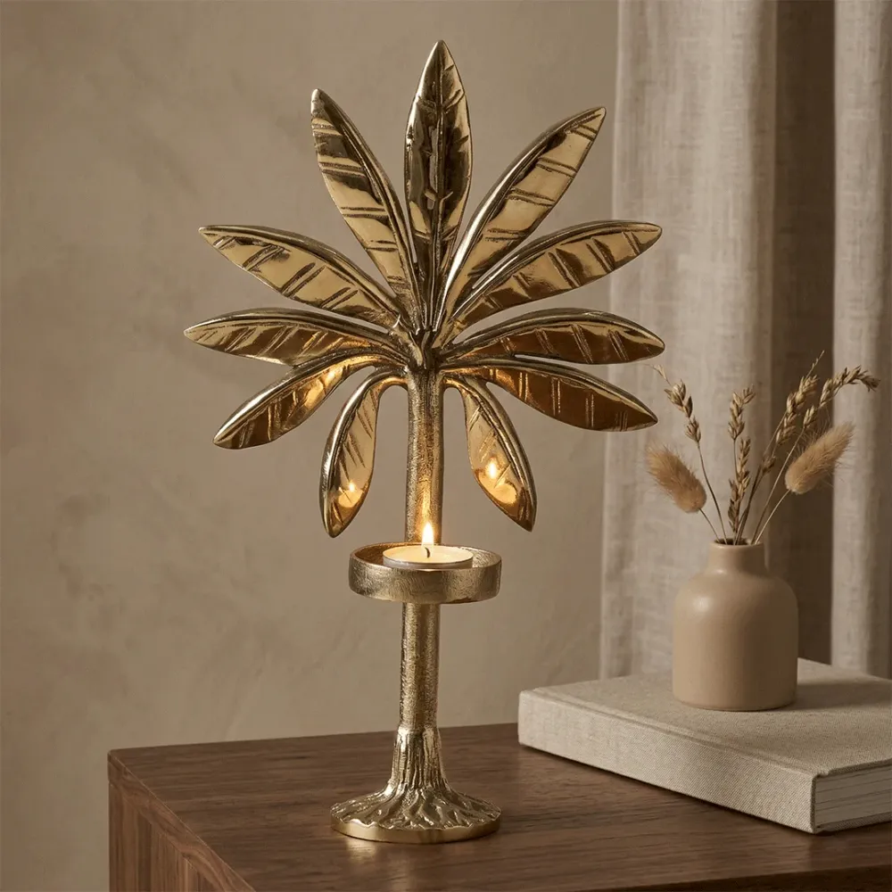 Premium Brass Palm Tree Candle Stand 