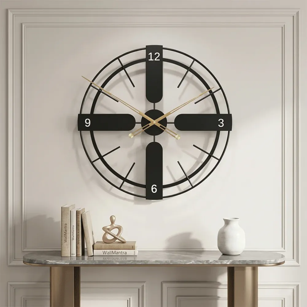 Premium Open Frame Metal Wall Clock – Matte Black Finish 
