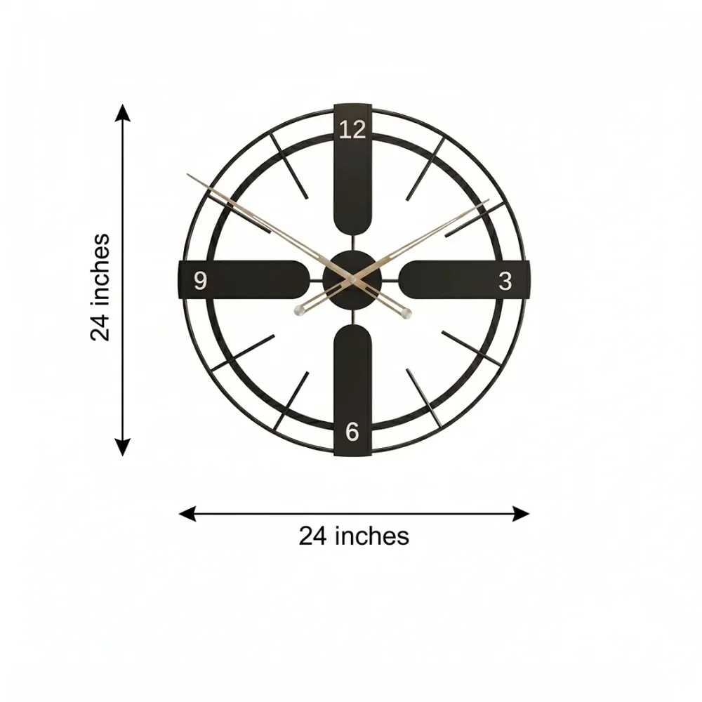 Premium Open Frame Metal Wall Clock – Matte Black Finish 