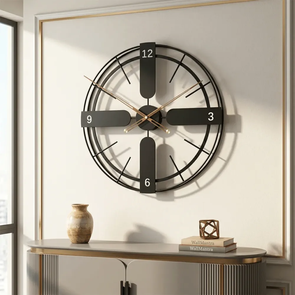 Premium Open Frame Metal Wall Clock – Matte Black Finish 