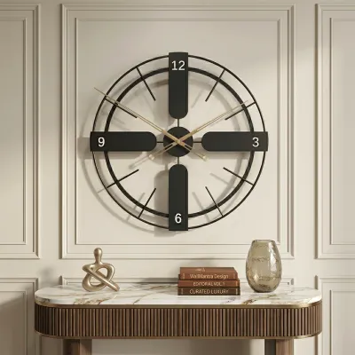 Premium Open Frame Metal Wall Clock – Matte Black Finish