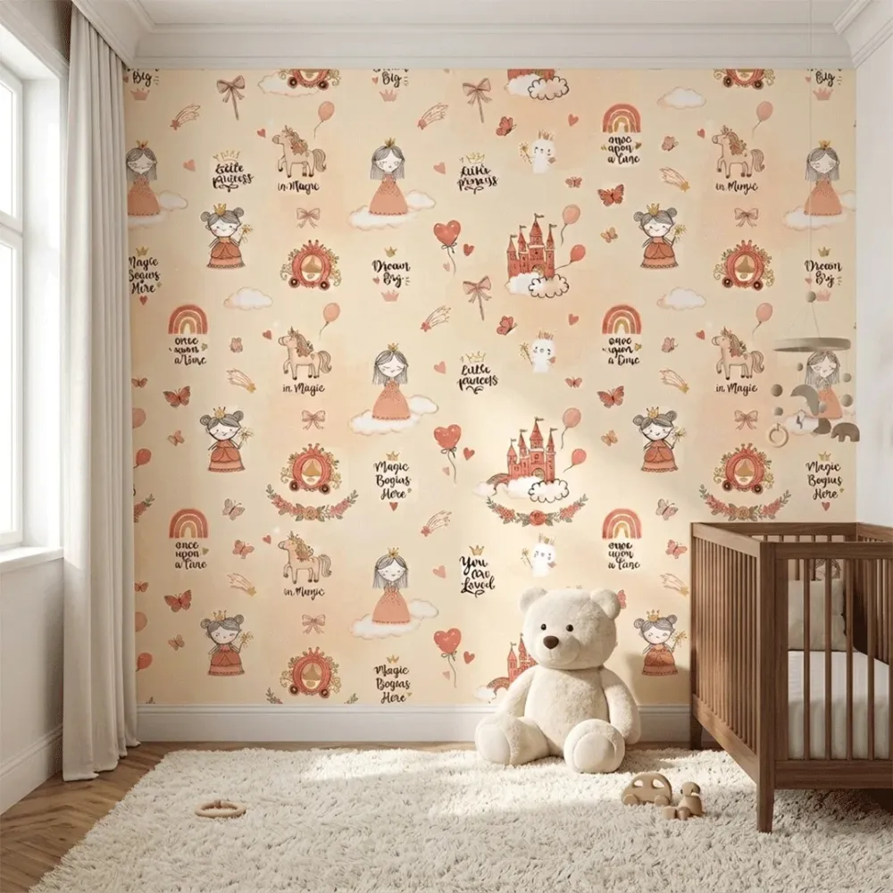 Princess Castle Kids Wallpaper | Cream Fairy Tale Nursery Wallpaper