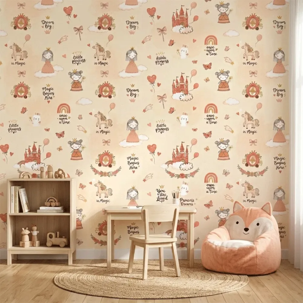 Princess Castle Kids Wallpaper | Cream Fairy Tale Nursery Wallpaper