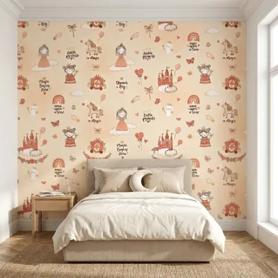 Princess Castle Kids Wallpaper | Cream Fairy Tale Nursery Wallpaper