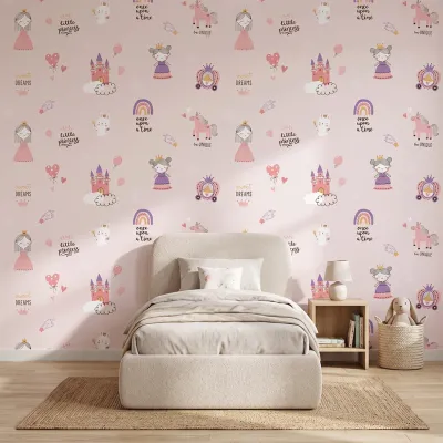 Princess Castle Kids Wallpaper | Pink Fairy Tale Nursery Wallpaper