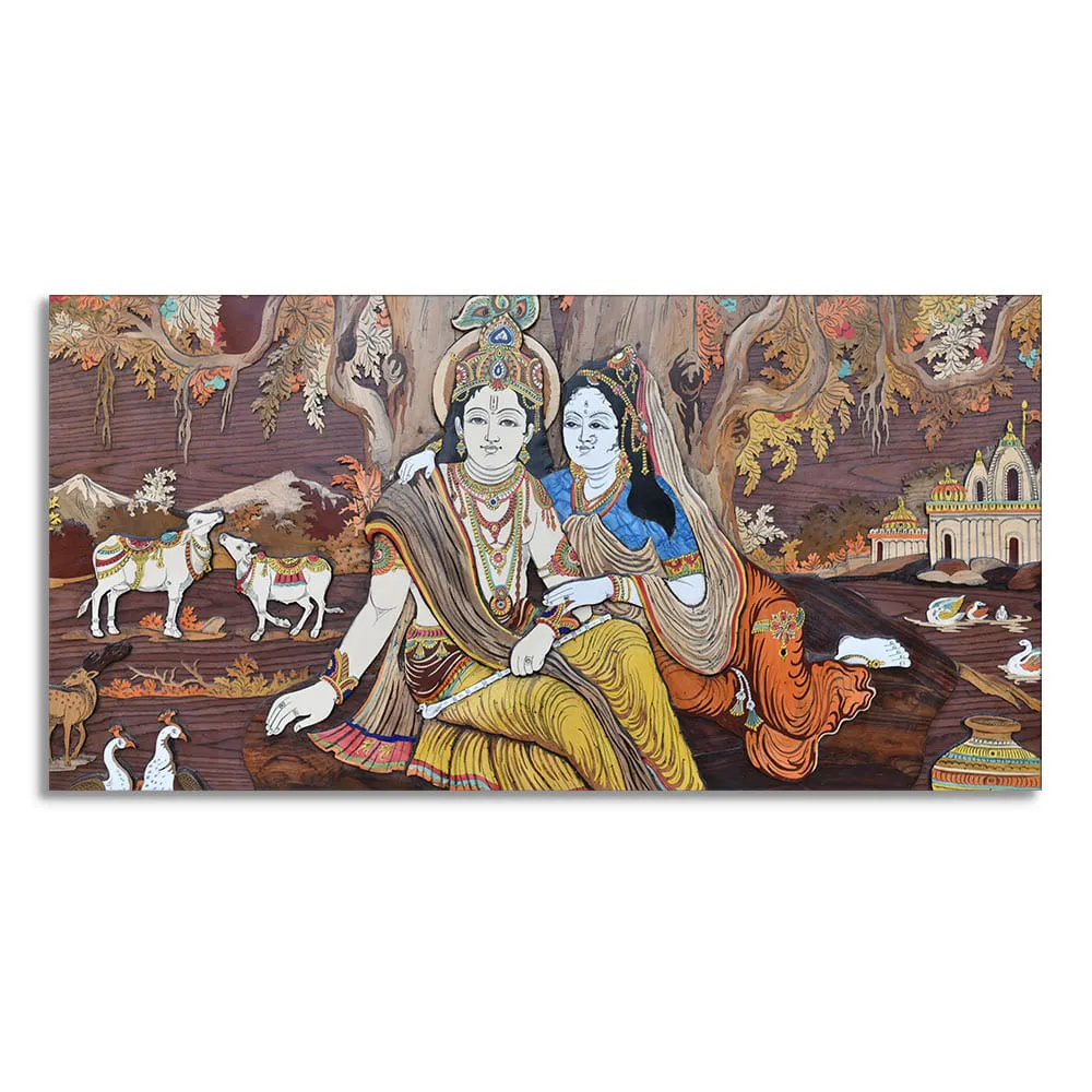 Timeless Companionship of Radha Krishna Canvas Wall Painting With Frame