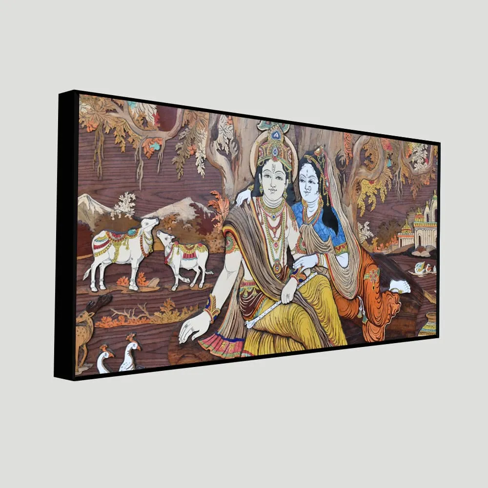 Timeless Companionship of Radha Krishna Canvas Wall Painting With Frame