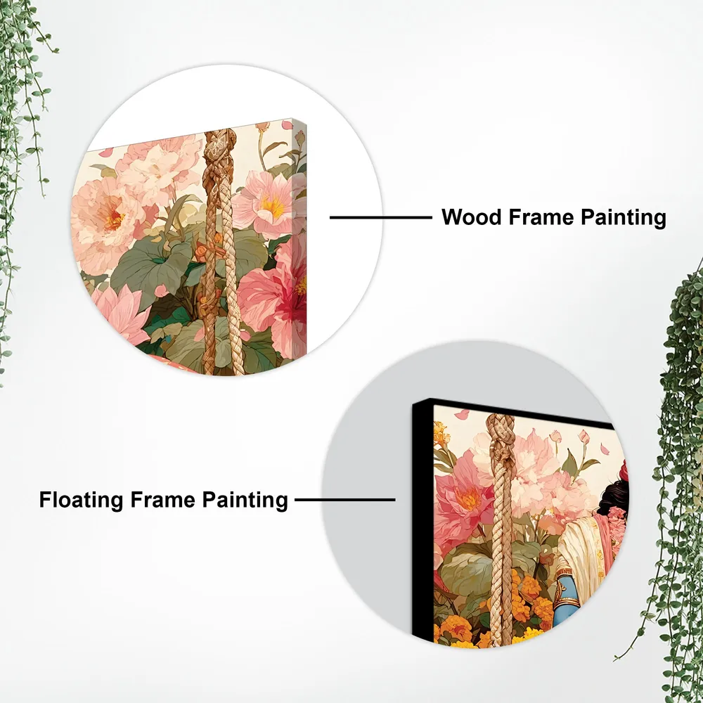 Sacred Togetherness of Radha Krishna Canvas Wall Painting With Frame