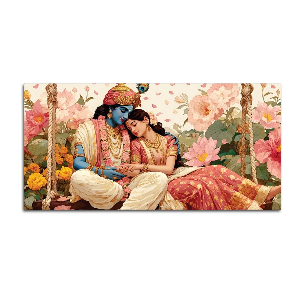 Sacred Togetherness of Radha Krishna Canvas Wall Painting With Frame