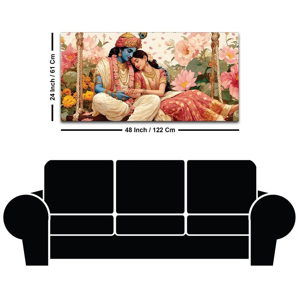 Sacred Togetherness of Radha Krishna Canvas Wall Painting With Frame
