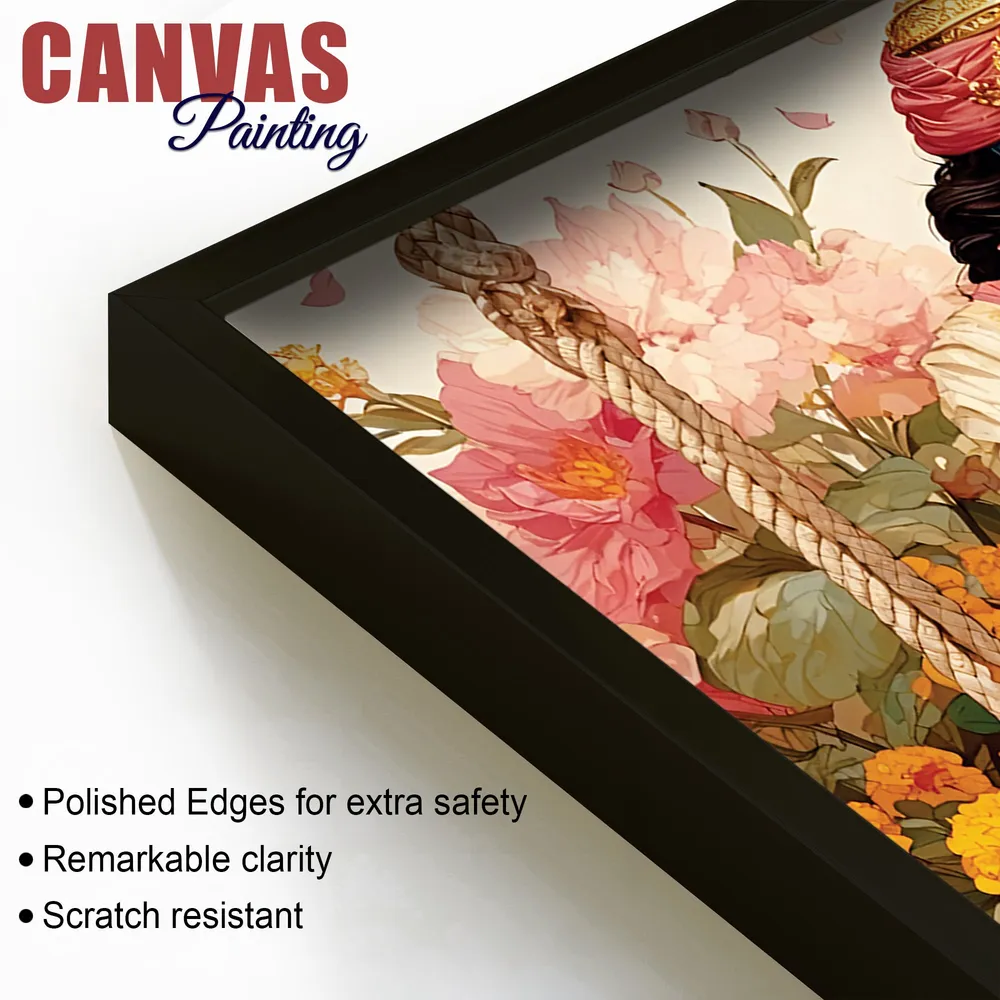 Sacred Togetherness of Radha Krishna Canvas Wall Painting With Frame