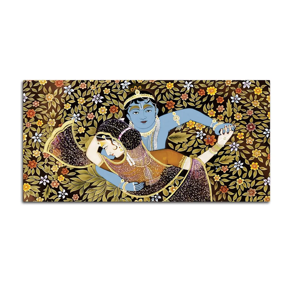 Embrace of Divine Grace Radha Krishna Canvas Wall Painting With Frame