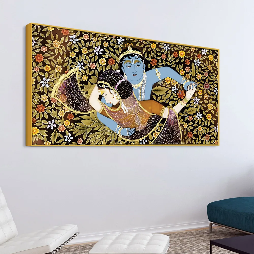 Embrace of Divine Grace Radha Krishna Canvas Wall Painting With Frame