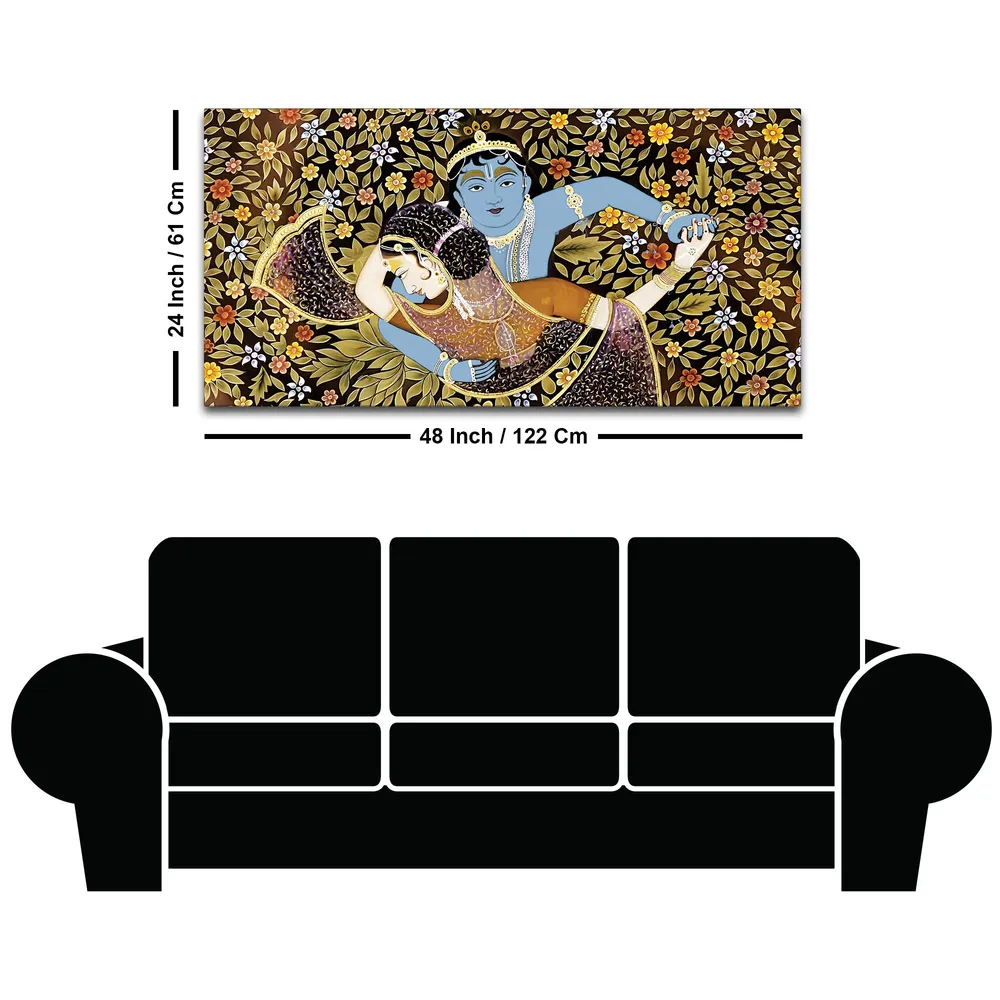 Embrace of Divine Grace Radha Krishna Canvas Wall Painting With Frame