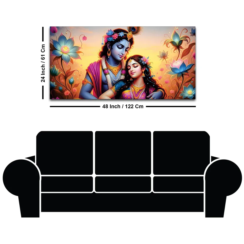 Blossoming Love of Radha Krishna Canvas Wall Painting With Frame