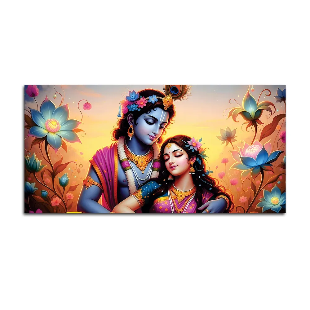 Blossoming Love of Radha Krishna Canvas Wall Painting With Frame