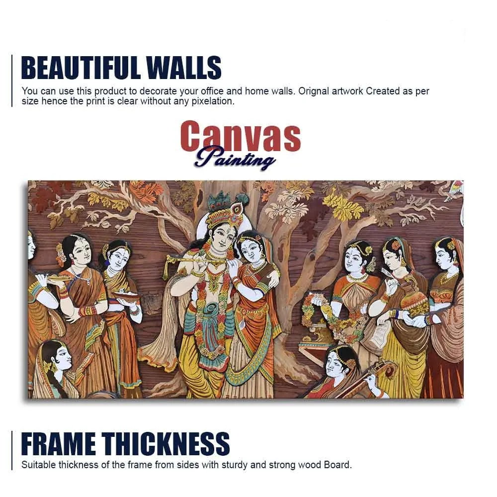 Divine Raas Leela of Krishna Canvas Wall Painting With Frame