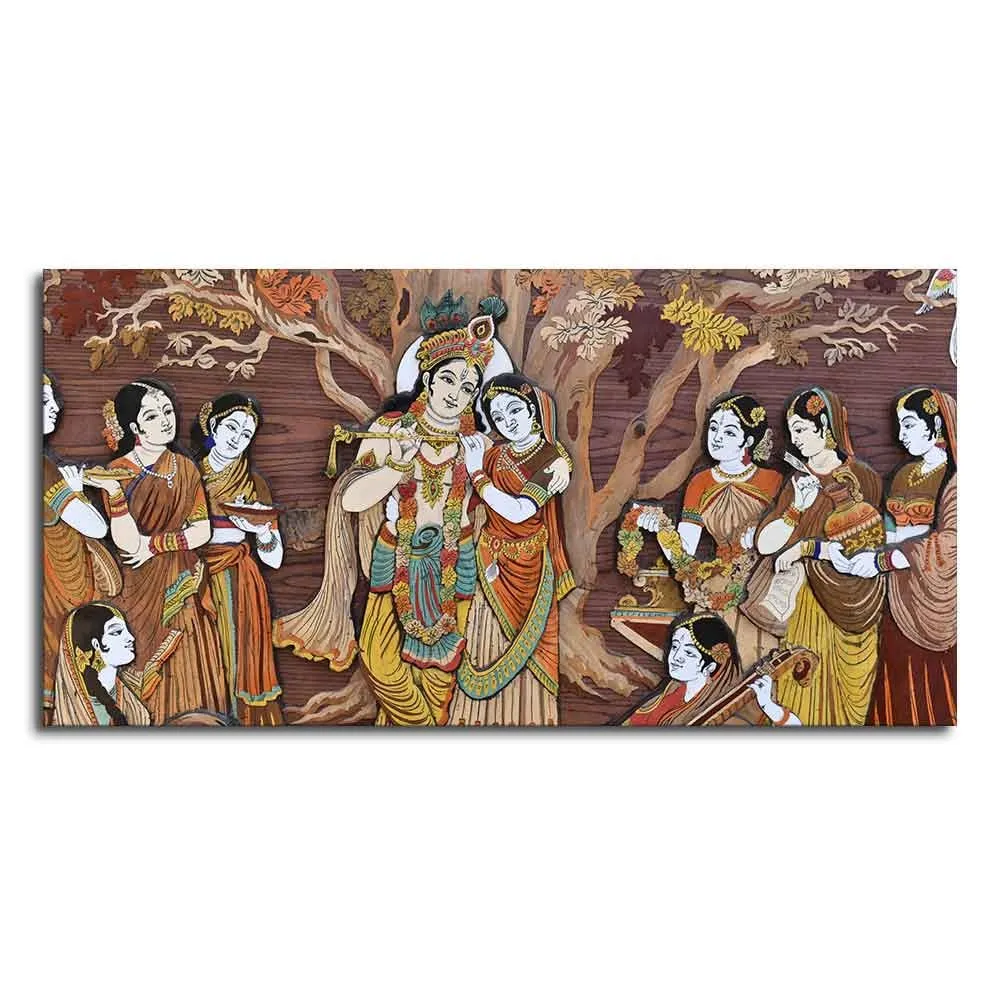 Divine Raas Leela of Krishna Canvas Wall Painting With Frame