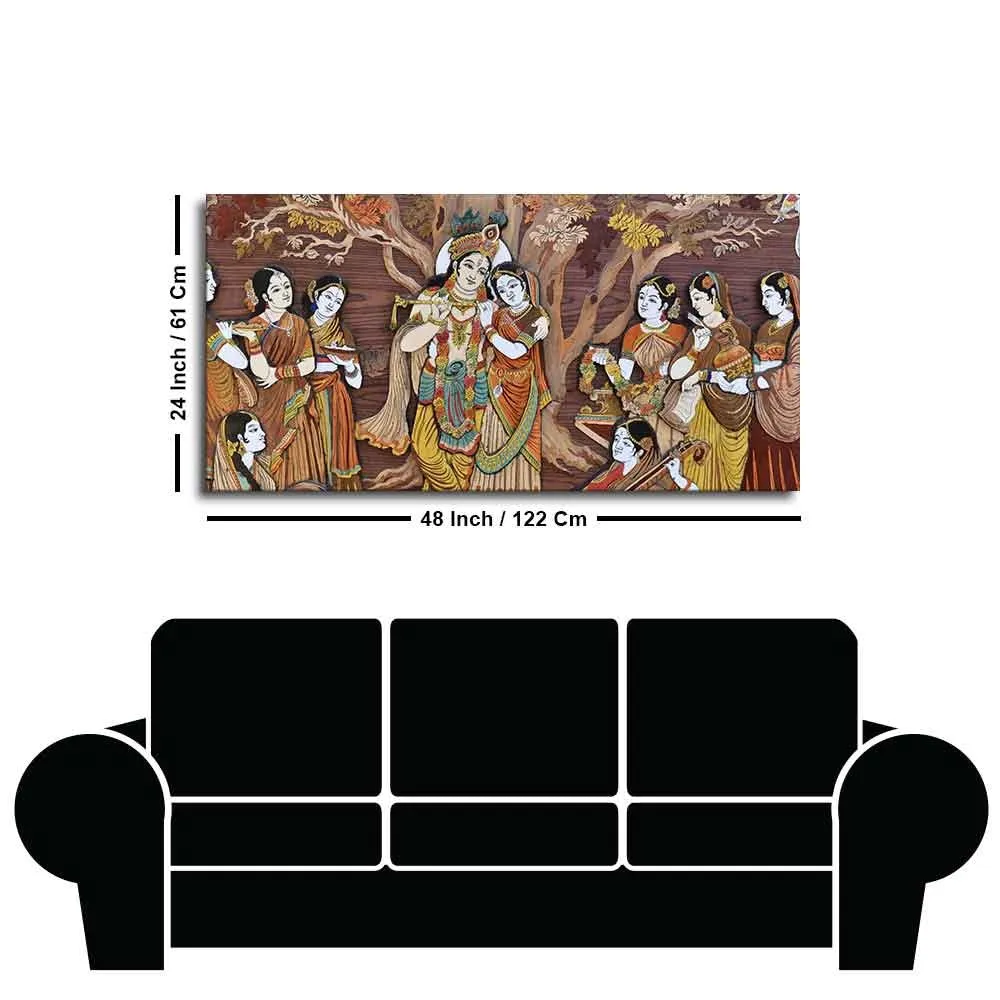 Divine Raas Leela of Krishna Canvas Wall Painting With Frame