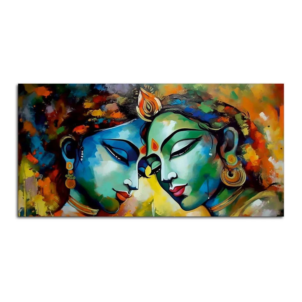 Eternal Colorful Union of Radha Krishna Canvas Wall Painting With Frame