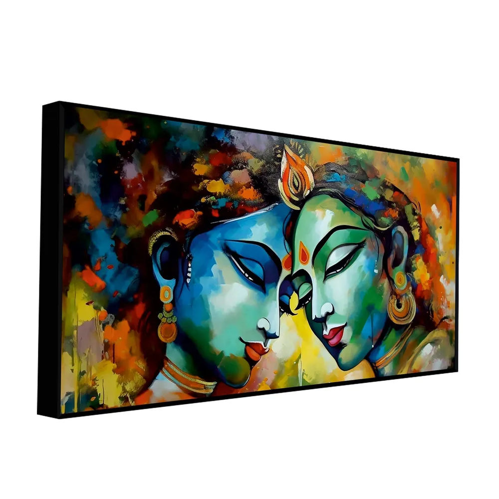 Eternal Colorful Union of Radha Krishna Canvas Wall Painting With Frame