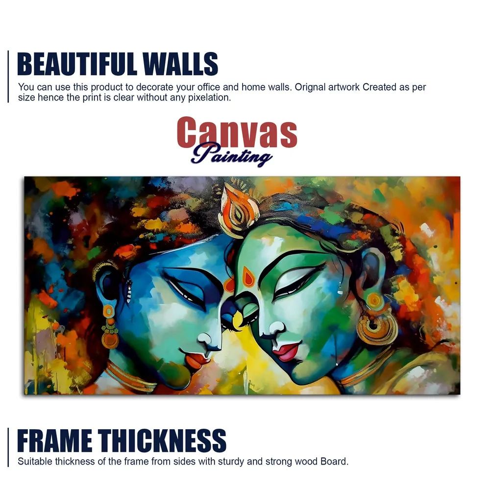 Eternal Colorful Union of Radha Krishna Canvas Wall Painting With Frame