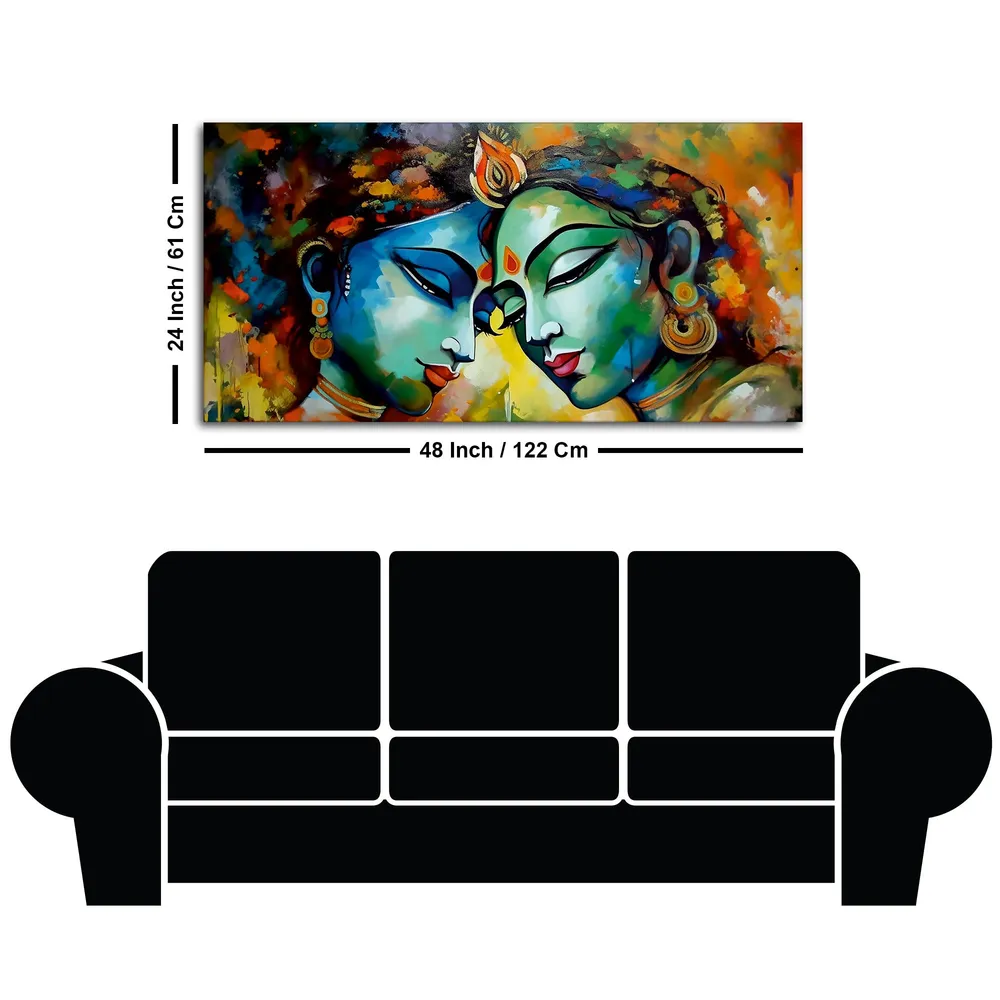 Eternal Colorful Union of Radha Krishna Canvas Wall Painting With Frame