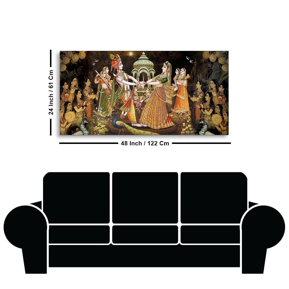 Celestial Raas Leela of Radha Krishna Canvas Wall Painting With Frame